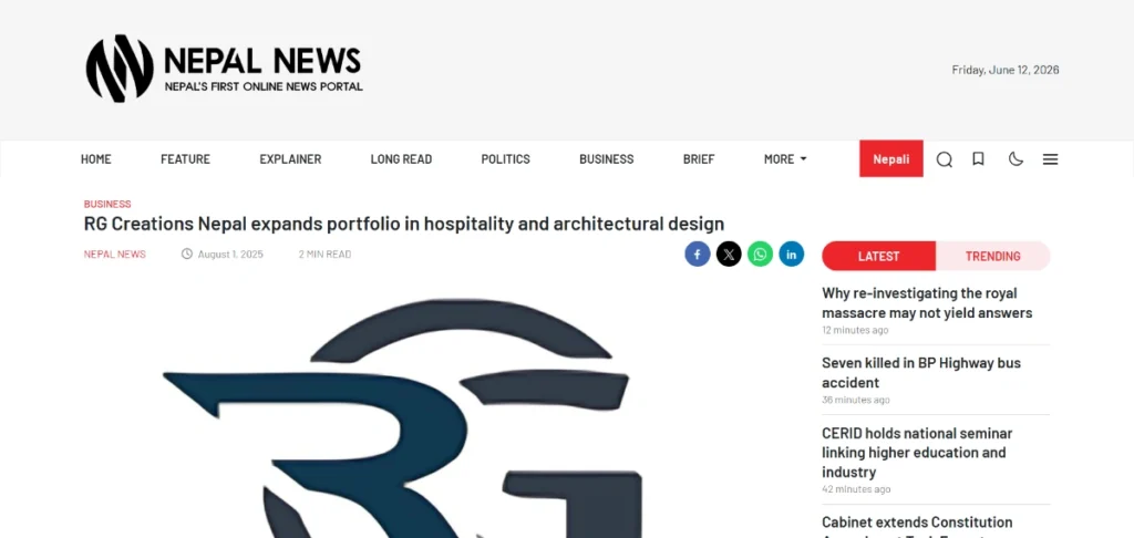 RG Creations Nepal expands portfolio in hospitality and architectural design - Post By Nepal News