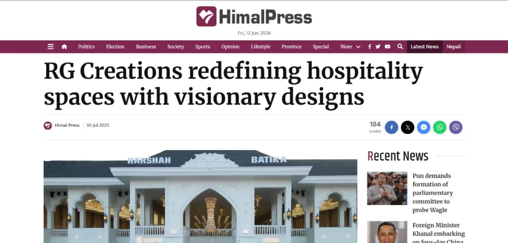 RG Creations redefining hospitality spaces with visionary designs - Post By Himal Press