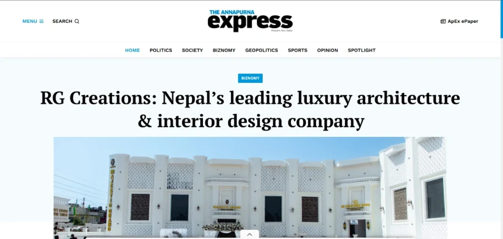 RG Creations Nepal’s leading luxury architecture & interior design company News By Nepal Top – The Annapurna Express