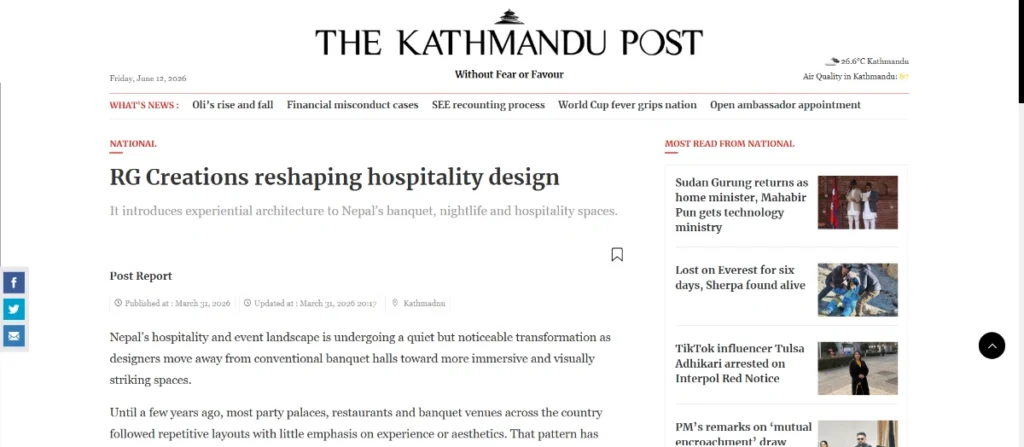 RG Creations Reshaping Hospitality Design – Post By The Kathmandu Post