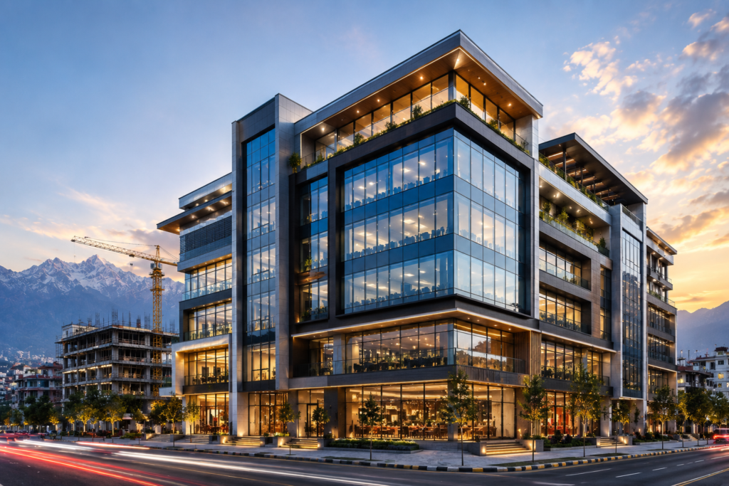 Modern building at twilight in the city